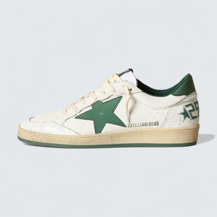 Golden Goose Ball Star 'White Nappa Leather with Green Leather Star and Heel Tab'