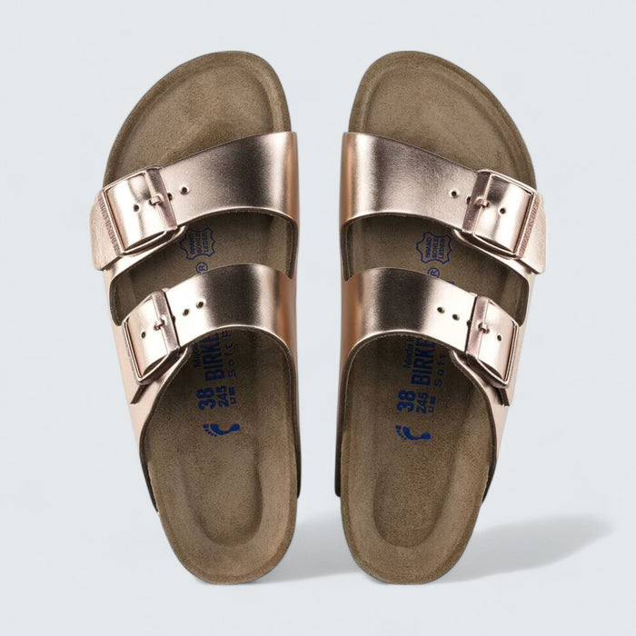 Birkenstock Arizona 'Metallic Copper Natural Leather'
