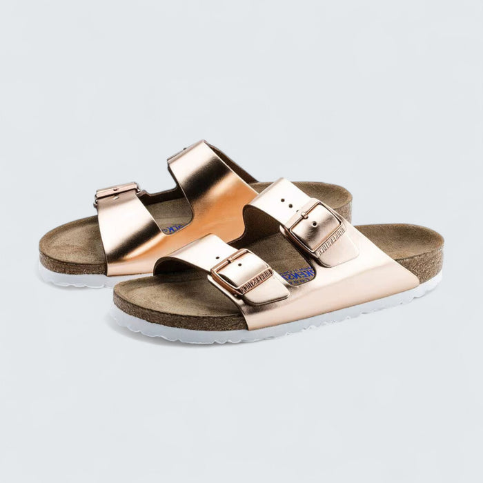 Birkenstock Arizona 'Metallic Copper Natural Leather'
