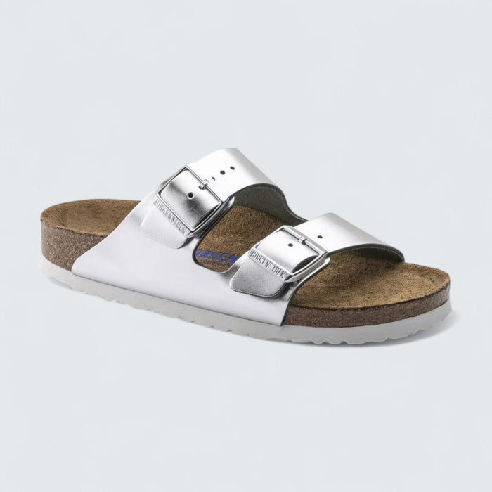 Birkenstock Arizona 'Metallic Silver Natural Leather'