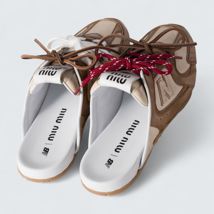 Miu Miu x New Balance 530 SL Deco Calf Leather Mules 'Cinnamon/Travertine Gray'