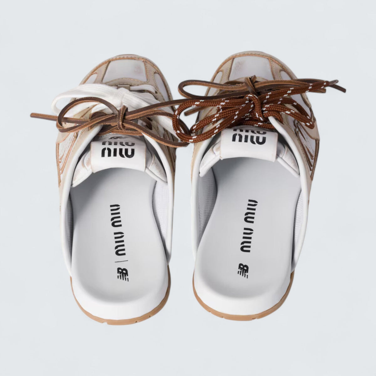 Miu Miu x New Balance 530 SL Deco Calf Leather Mules 'Travertine Gray/White'