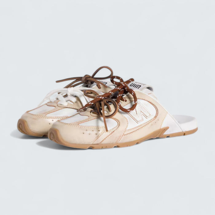 Miu Miu x New Balance 530 SL Deco Calf Leather Mules 'Travertine Gray/White'