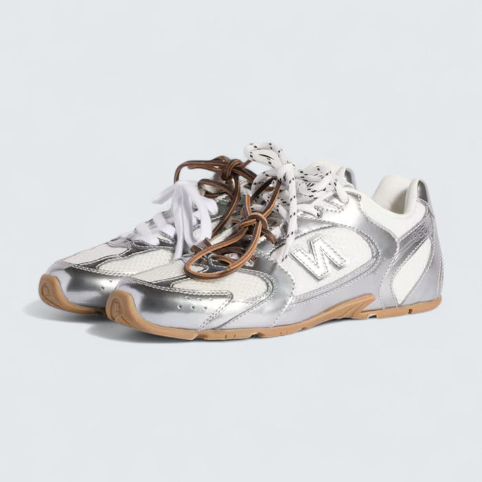 Miu Miu x New Balance 530 SL Metallic Leather and Mesh Sneakers 'Silver'