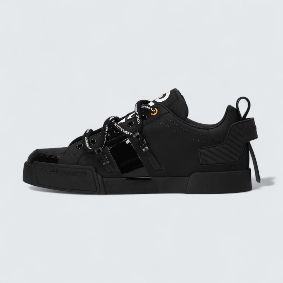 Dolce & Gabbana D&G Portofino Sneakers in Calfskin and Patent Leather 'Black'