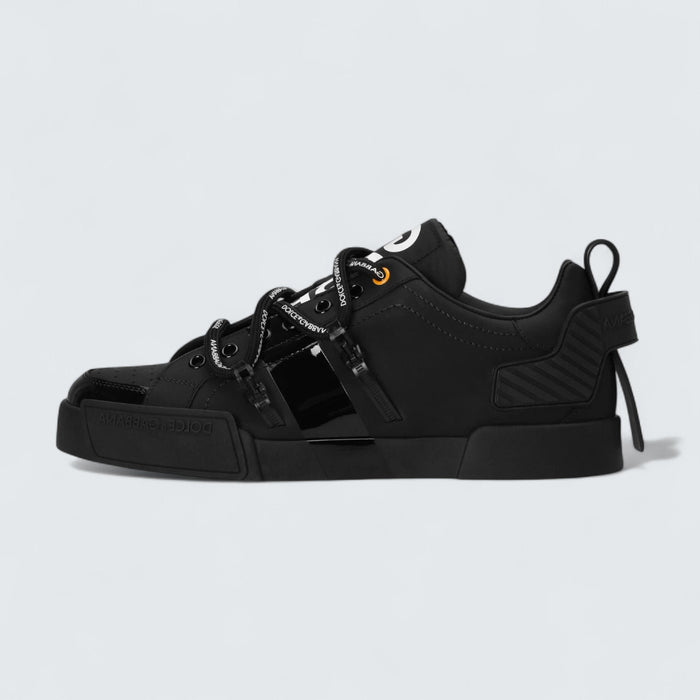 Dolce & Gabbana D&G Portofino Sneakers in Calfskin and Patent Leather 'Black'