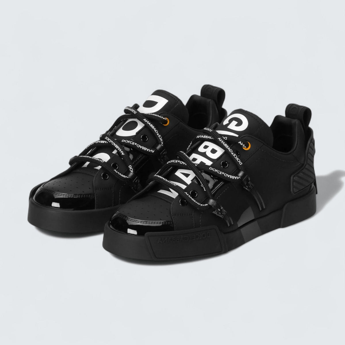 Dolce & Gabbana D&G Portofino Sneakers in Calfskin and Patent Leather 'Black'