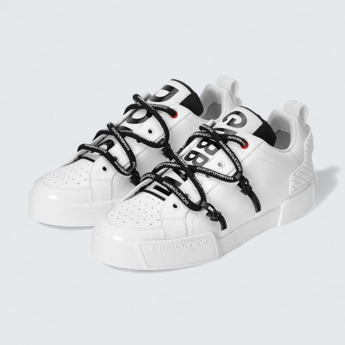 Dolce & Gabbana D&G Portofino Sneakers in Calfskin and Patent Leather 'White'
