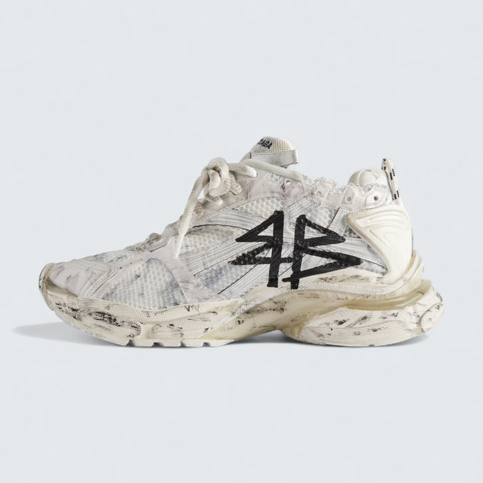 Balenciaga Runner Graffiti Sneaker in White and Black Mesh and Nylon