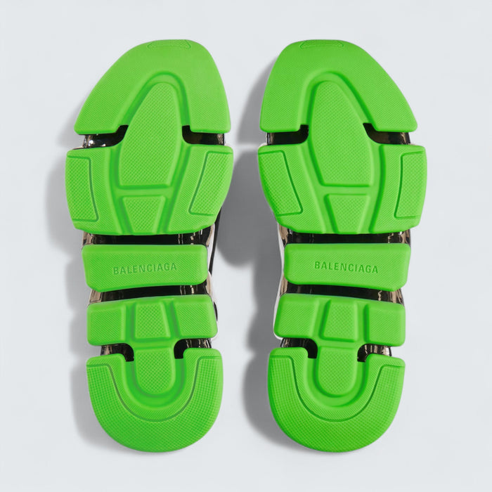 Balenciaga Speed 2.0 Full Clear Sole Sneaker in Black and Neon Green Recycled Knit