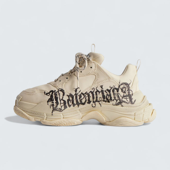 Balenciaga Triple S Sneaker in White, Red and Black DIY Metal Artwork Printed Cowskin