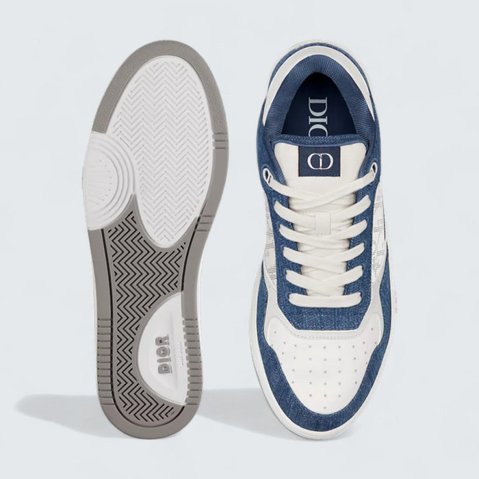 B27 Uptown Low-Top Sneaker 'White Smooth Calfskin, Blue Denim and White Dior Oblique Galaxy Leather'
