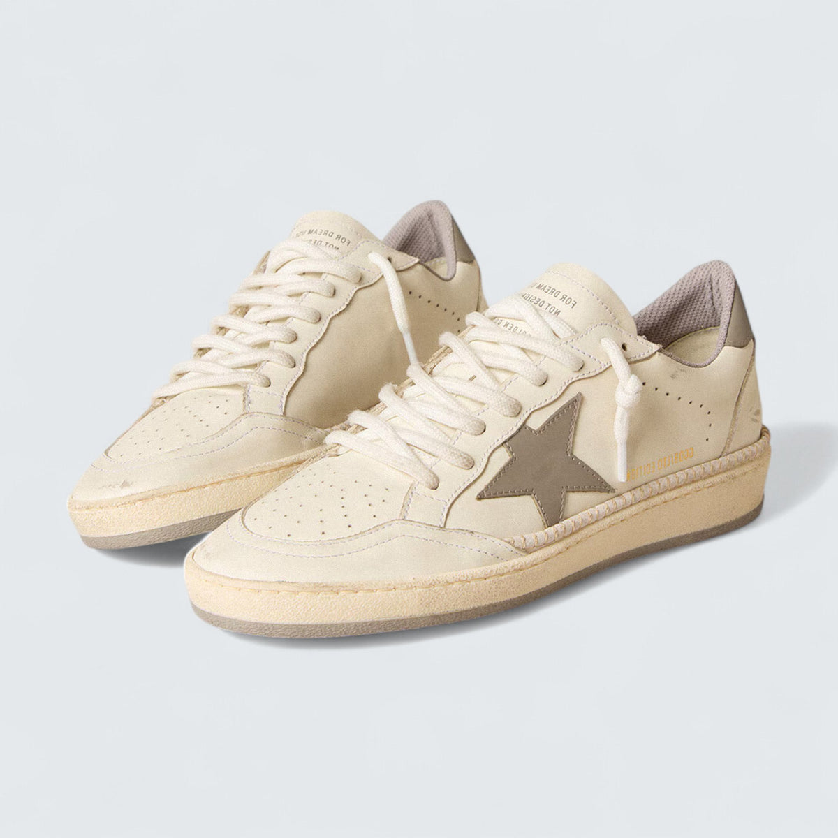Golden Goose Ball Star LTD 'Off-White Nappa with Gray Leather Star, Heel Tab, and Contrast Stitching'