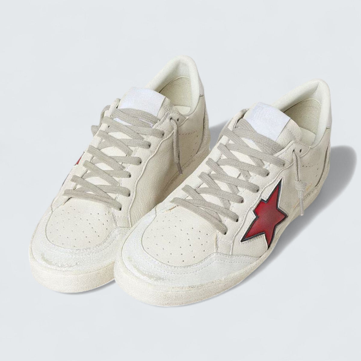 Golden Goose Ball Star LTD 'White Nappa with Red Leather Star and Silver Metallic Heel Tab'