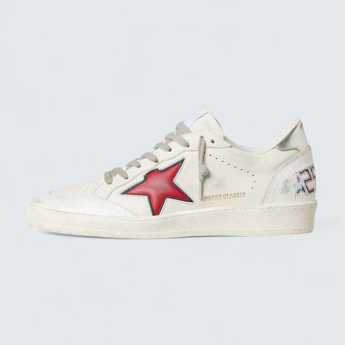 Golden Goose Ball Star LTD 'White Nappa with Red Leather Star and Silver Metallic Heel Tab'