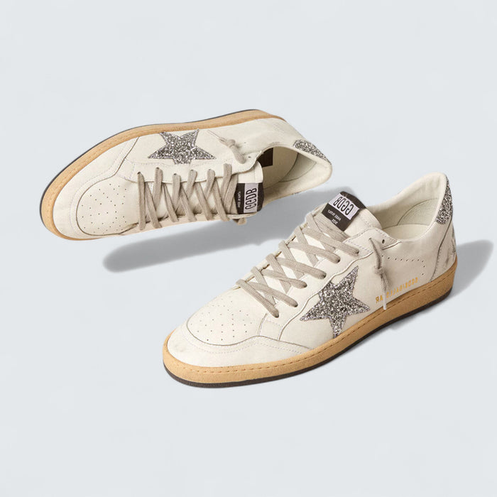 Golden Goose Ball Star Wishes 'White Nappa Leather with Silver Glitter Star and Heel Tab'