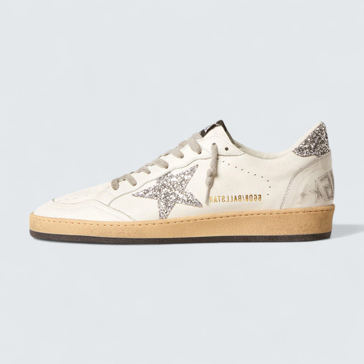 Golden Goose Ball Star Wishes 'White Nappa Leather with Silver Glitter Star and Heel Tab'