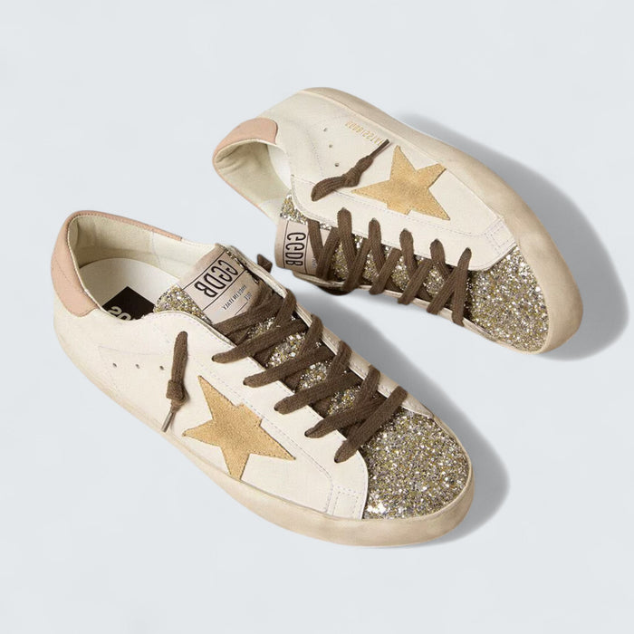 Golden Goose Super-Star 'Bio-based White Leather with Platinum Glitter Tongue'