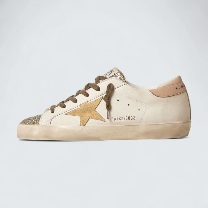 Golden Goose Super-Star 'Bio-based White Leather with Platinum Glitter Tongue'