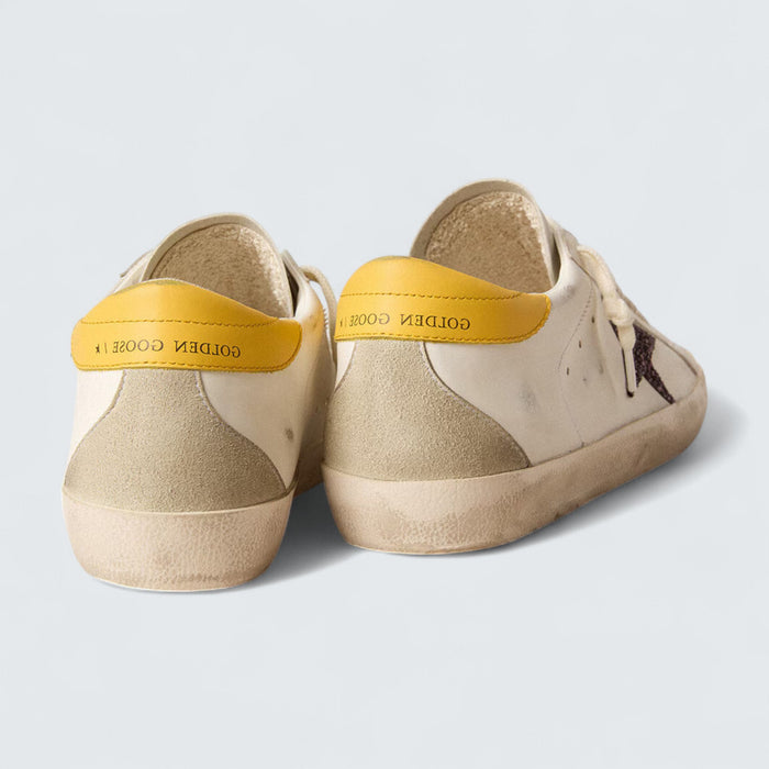 Golden Goose Super-Star 'Bio-based White Leather with Red Glitter Star and Yellow Leather Heel Tab'