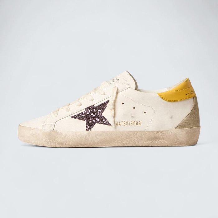 Golden Goose Super-Star 'Bio-based White Leather with Red Glitter Star and Yellow Leather Heel Tab'