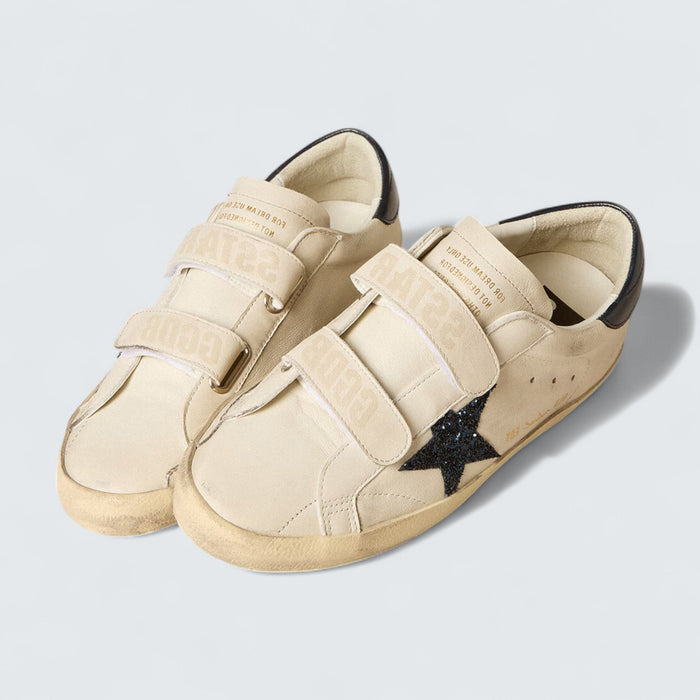 Golden Goose Women's Old School 'White Leather with Blue Glitter Star and Blue Leather Heel Tab'