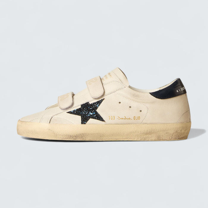 Golden Goose Women's Old School 'White Leather with Blue Glitter Star and Blue Leather Heel Tab'
