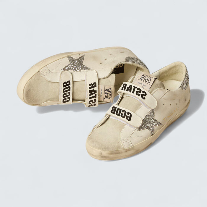 Golden Goose Old School 'White Leather with Silver Glitter Star and Ice-Gray Suede Tongue'