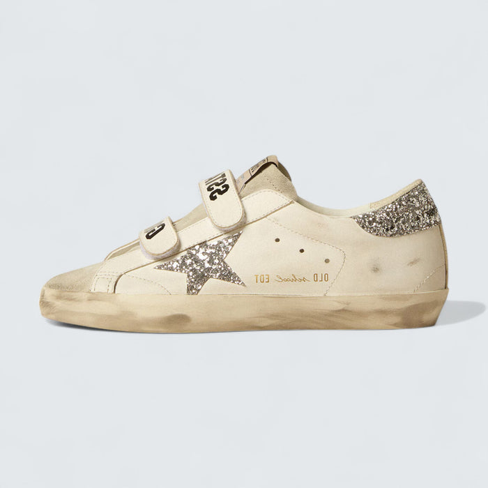 Golden Goose Old School 'White Leather with Silver Glitter Star and Ice-Gray Suede Tongue'