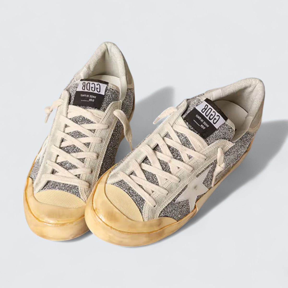 Golden Goose Super-Star LAB 'Silver Swarovski Glitter with White Leather Star and Cream Suede Heel Tab'