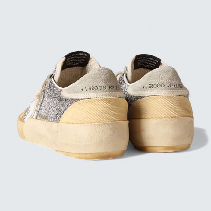Golden Goose Super-Star LAB 'Silver Swarovski Glitter with White Leather Star and Cream Suede Heel Tab'