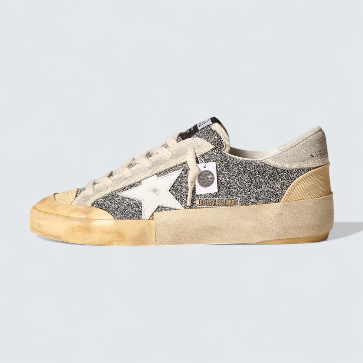 Golden Goose Super-Star LAB 'Silver Swarovski Glitter with White Leather Star and Cream Suede Heel Tab'