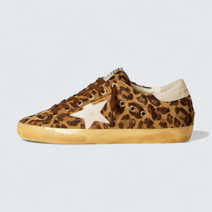 Golden Goose Super-Star LTD 'Leopard-Print Pony Skin with Milk-White Leather Star and Heel Tab'