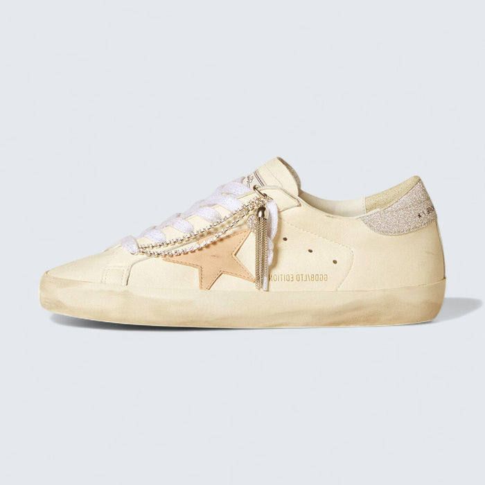 Golden Goose Super-Star LTD 'Nude Leather Star and Silver Glitter Heel Tab'
