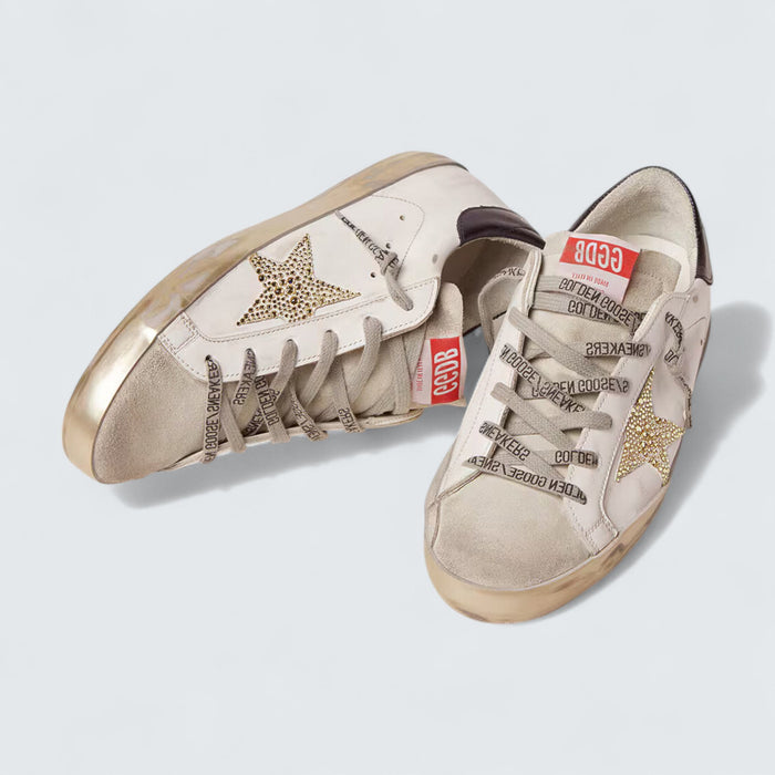 Golden Goose Super-Star LTD 'White Leather with Swarovski Crystal Star and Navy-Blue Laminated Leather Heel Tab'