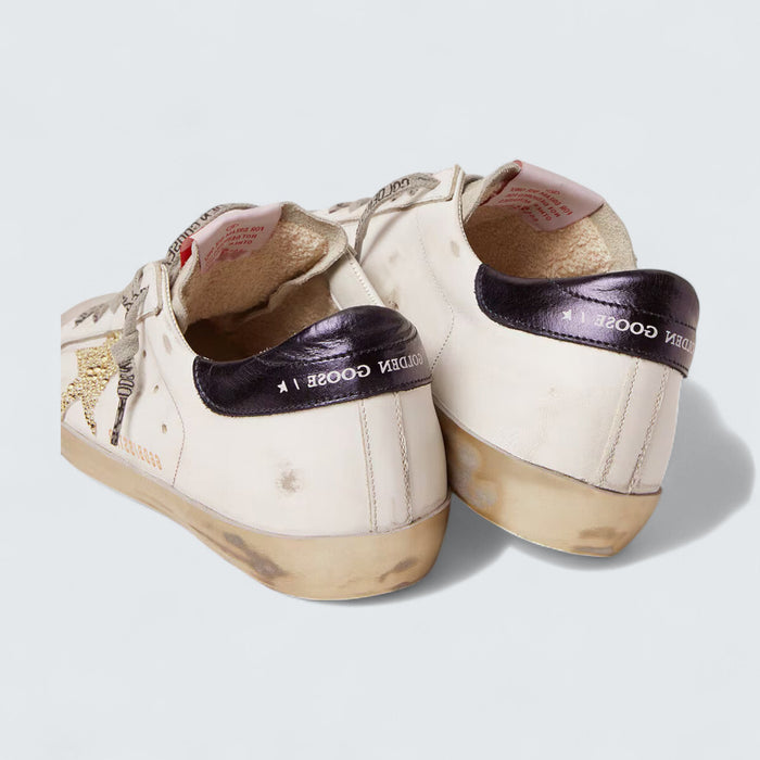 Golden Goose Super-Star LTD 'White Leather with Swarovski Crystal Star and Navy-Blue Laminated Leather Heel Tab'