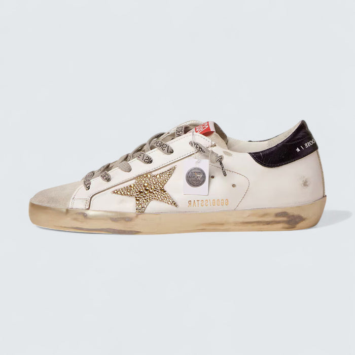 Golden Goose Super-Star LTD 'White Leather with Swarovski Crystal Star and Navy-Blue Laminated Leather Heel Tab'