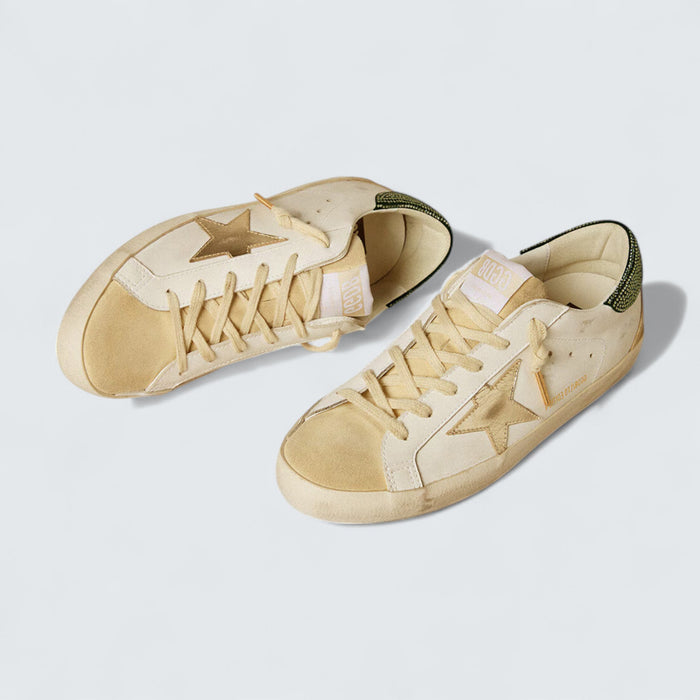 Golden Goose Super-Star LTD 'Cream Leather with Metallic Gold Star and Swarovski Crystal Heel Tab'