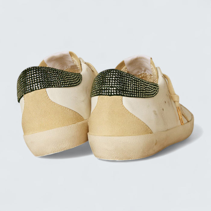 Golden Goose Super-Star LTD 'Cream Leather with Metallic Gold Star and Swarovski Crystal Heel Tab'