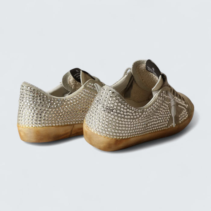 Golden Goose Super-Star 'Aged White Nubuck with Swarovski Crystals'