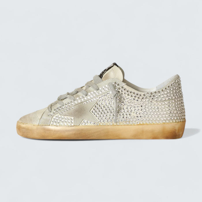 Golden Goose Super-Star 'Aged White Nubuck with Swarovski Crystals'
