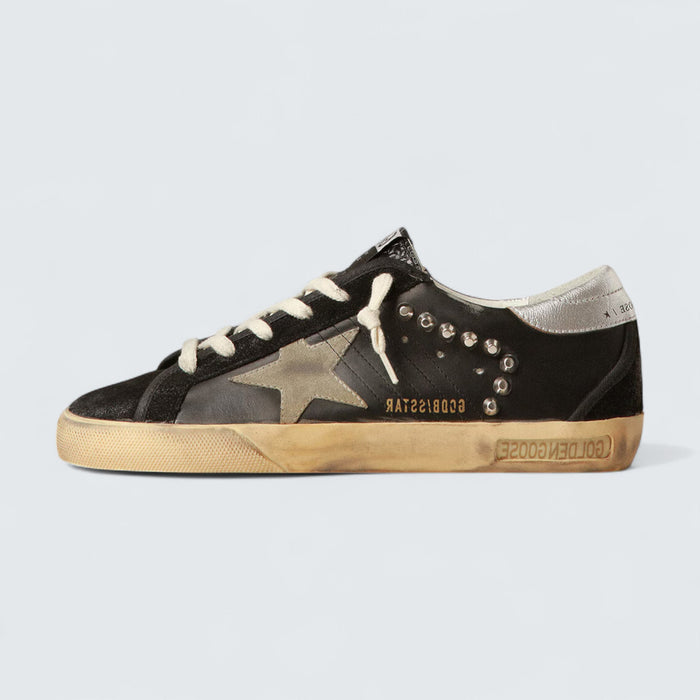 Golden Goose Super-Star 'Black Leather and Suede with Silver Studs'