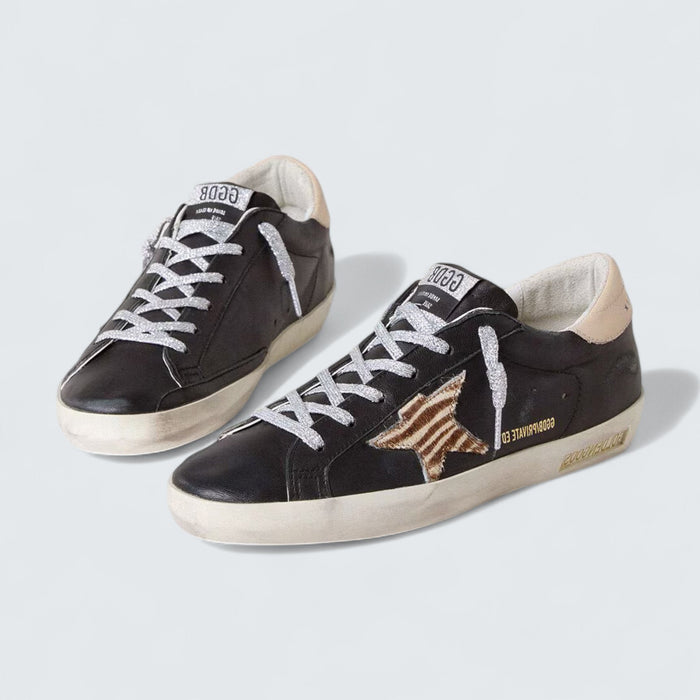 Golden Goose Super-Star 'Black Nappa Leather with Zebra-Print Pony Skin Star'