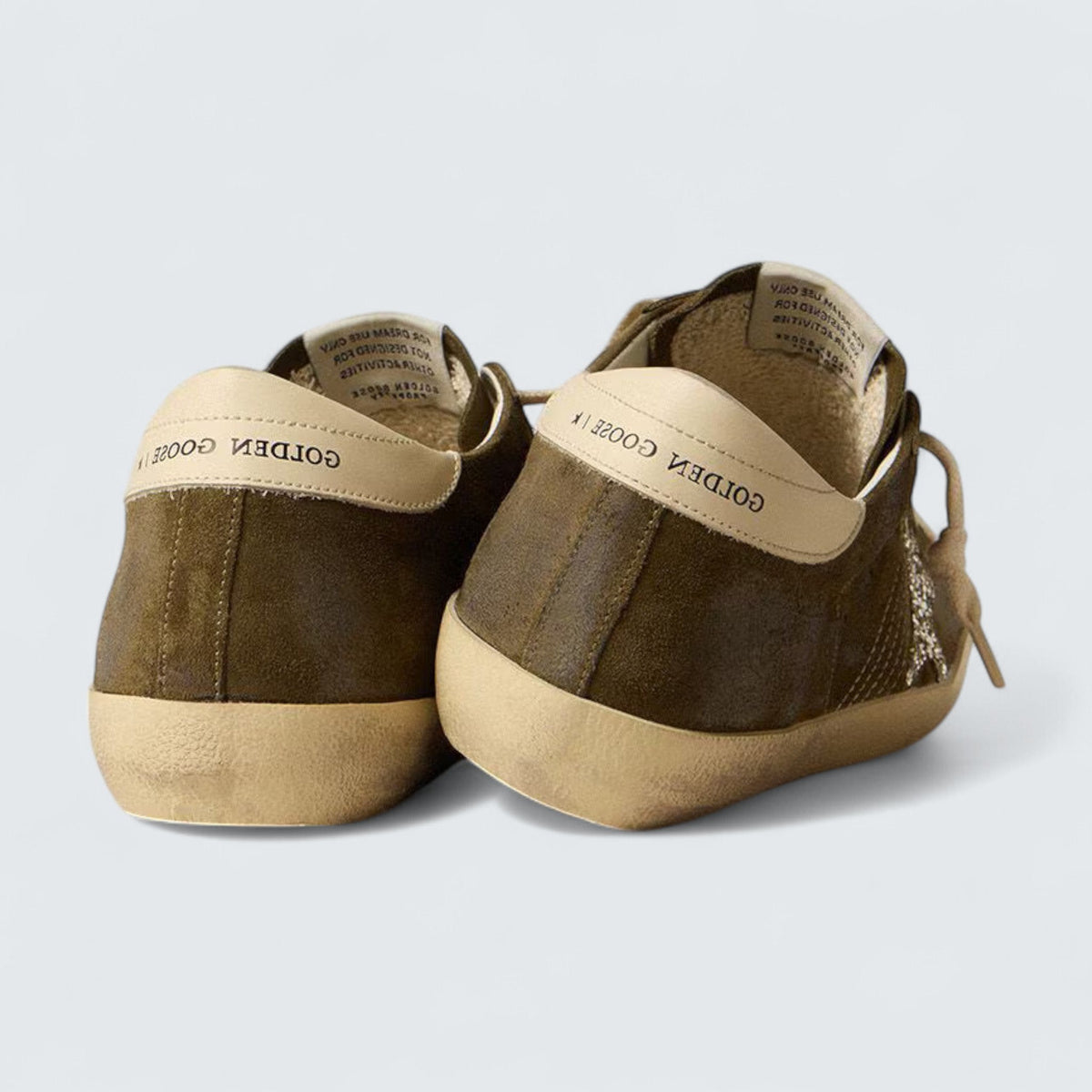 Golden Goose Super-Star 'Military Green Suede with Silver Glitter Star and Cream Leather Heel Tab'