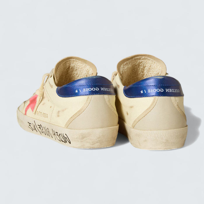 Golden Goose Super-Star 'White Nappa Leather with Red Suede Star and Blue Metallic Leather Heel Tab'