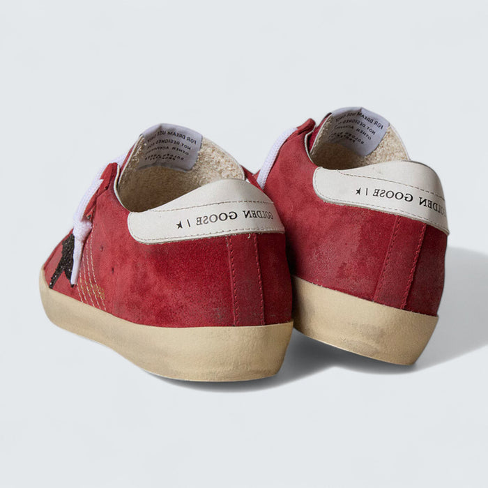 Golden Goose Super-Star 'Red Suede with Silver Glitter Star and White Leather Heel Tab'
