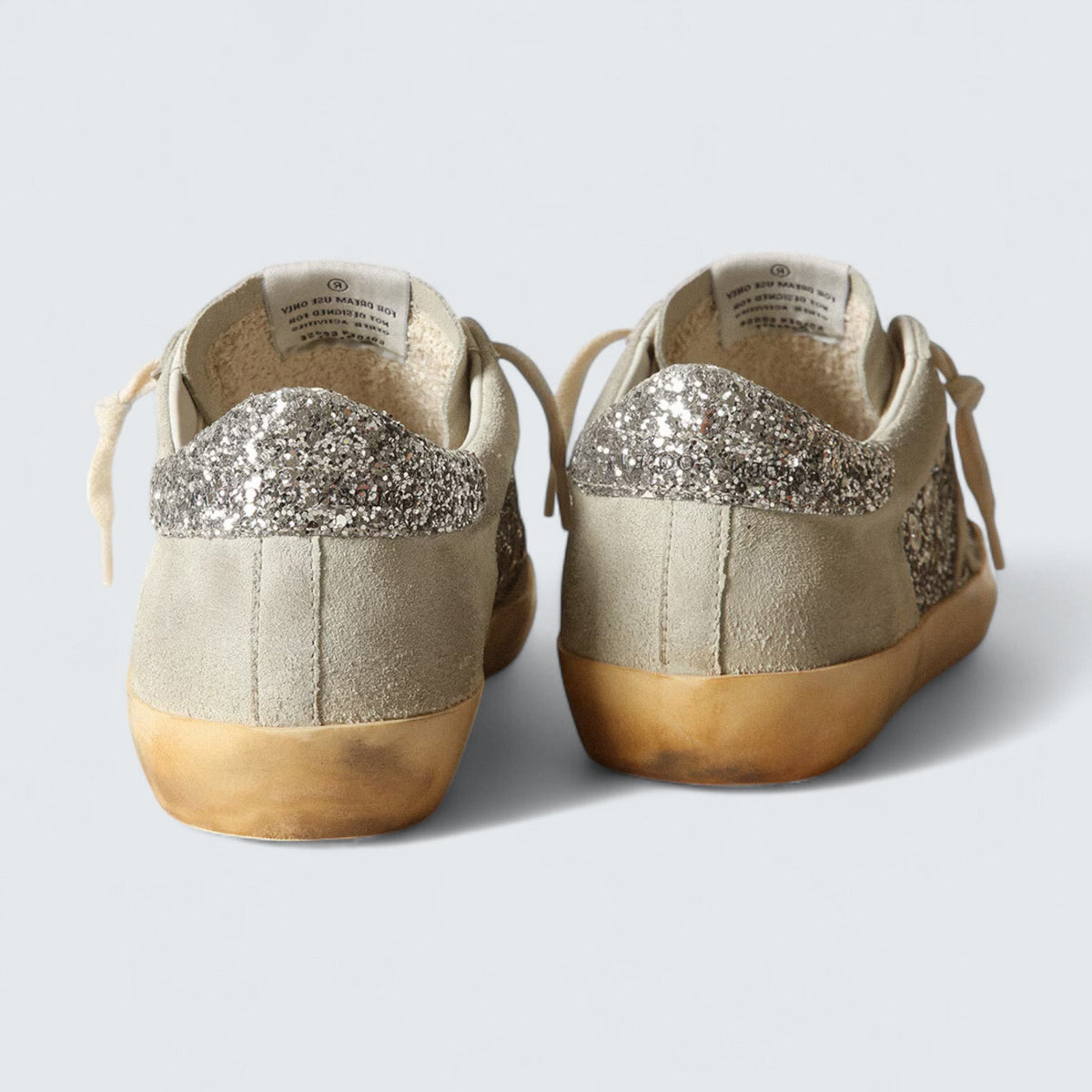Golden Goose Super-Star 'Ice-Gray Suede with Silver Glitter Panels and Silver Glitter Heel Tab'