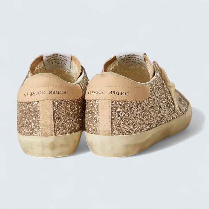 Golden Goose Super-Star 'Silver Glitter with Milk-White Leather Star and Pink Leather Heel Tab'
