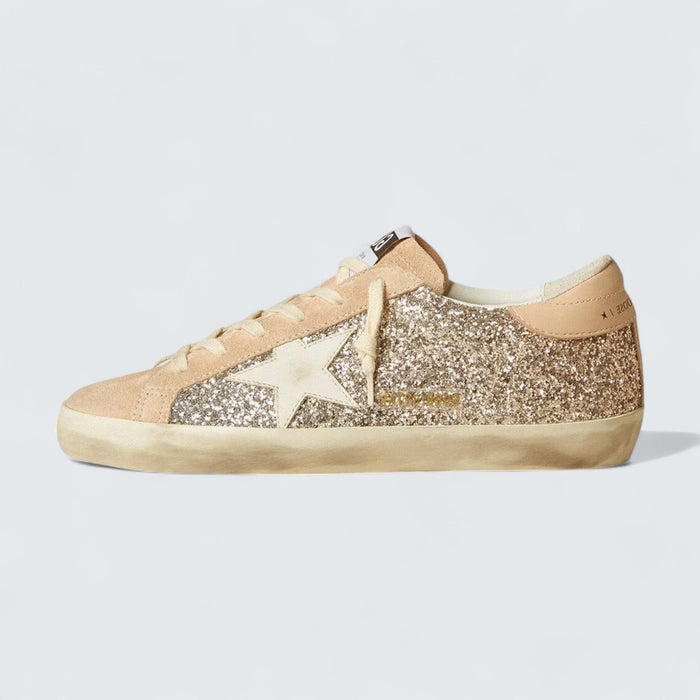 Golden Goose Super-Star 'Silver Glitter with Milk-White Leather Star and Pink Leather Heel Tab'