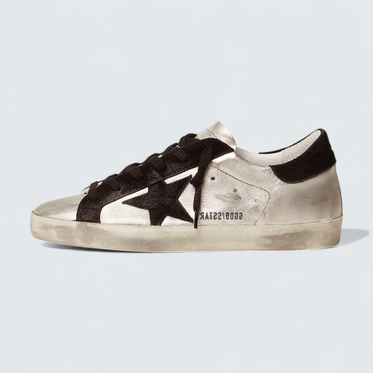 Golden Goose Super-Star 'Silver Leather with Black Leather Star and Heel Tab'